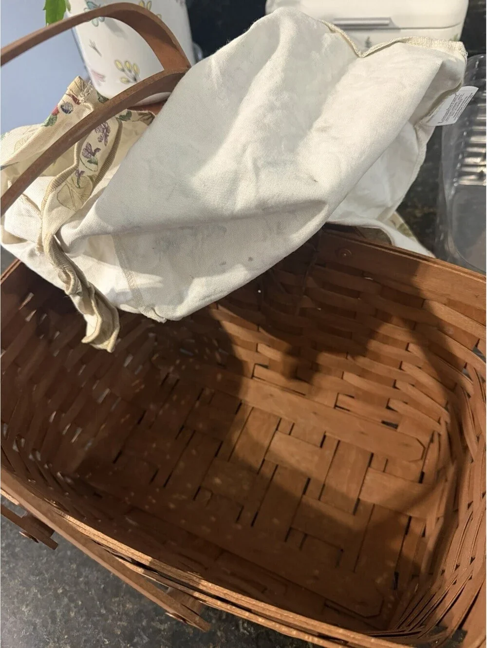 Longaberger 2006 Handmade Woven Wood Rectangle Basket Floral Botanical Fields